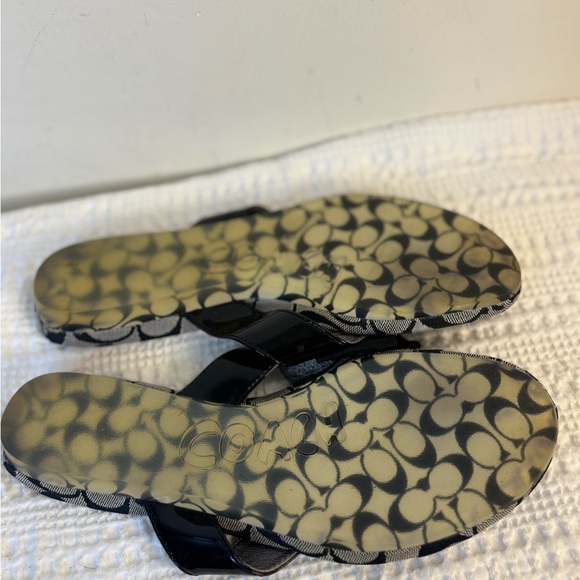 Coach Black & Silver Signature Print Sandals w/ Bow Accent - Picture 6 of 7